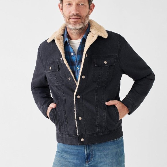 Faherty Other - NWT Faherty Timberline Trucker Fleece /Denim Jacket Washed Blck